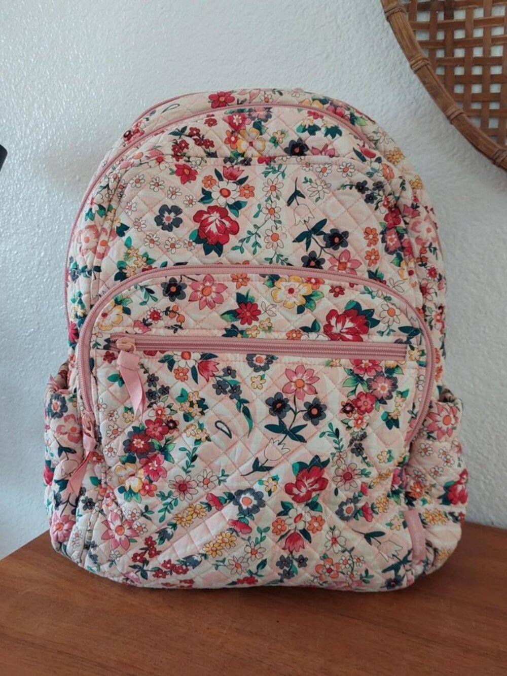 vera Bradley prairie paisley Pink floral quilted backpack with multiple pockets